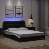 VidaXL Cadru de pat cu LED, negru și alb, 120x200 cm, piele ecologică