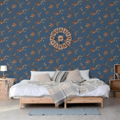 DUTCH WALLCOVERINGS Tapet Flower, albastru închis și bronz