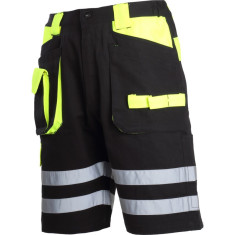 Pantaloni scurti Lahti Pro, marimea XL, bumbac, 9 buzunare, benzi reflectorizante, cusatura dubla, Negru/Verde