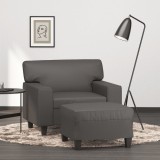 VidaXL Fotoliu canapea cu taburet, gri, 60 cm, piele ecologică 3201161