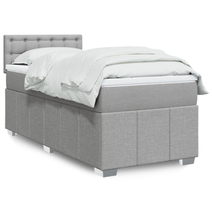 vidaXL Pat box spring cu saltea, gri deschis, 90x190 cm, textil 3289237