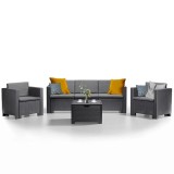 Set mobilier gradina Leziter City, 5 locuri, plastic, stil ratan, culoare grafit, Italia