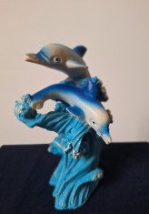 Bibelou vechi din ceramica - delfini, 14 cm inaltime, pentru colectie foto