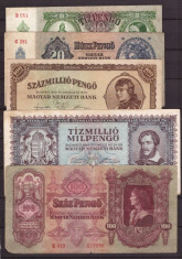 Ungaria - Lot 5 bancnote vechi, circulate foto