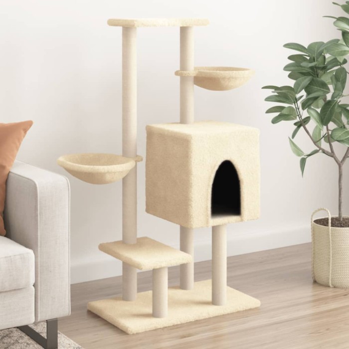 Ansamblu pisici cu st&acirc;lpi de zg&acirc;riere, crem, 117 cm, sisal