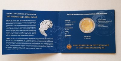20 Euro &amp;quot;Sophie Scholl&amp;quot; 2021, Proof - Germania - A 3439 foto