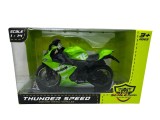 Macheta Motocicleta Thunder Speed 1:14, culoare verde, cu detalii realiste sunete si lumini