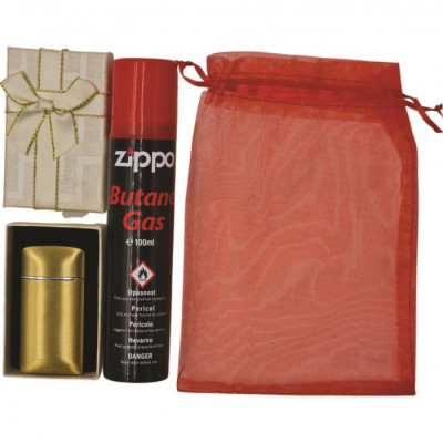 Set Bricheta anti-vant, metalica, aurie, cutie cadou, Gaz incarcare bricheta Zippo, 100 ml, saculet cadou, b1 foto