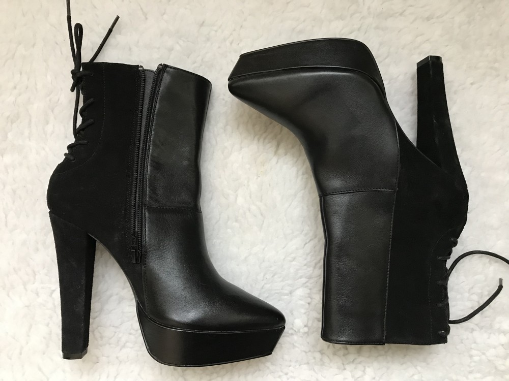 BOTINE NEGRE DAMA PIELE NATURALA GHETE FEMEI PLATFORMA TOC GROS STEVE  MADDEN, 38, Negru | Okazii.ro