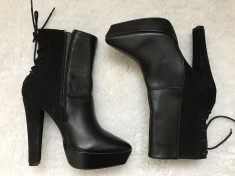 BOTINE NEGRE DAMA PIELE NATURALA GHETE FEMEI PLATFORMA TOC GROS STEVE MADDEN foto