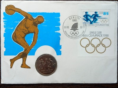 GERMANIA DEMOCRATA - FDC SI MONEDA UNC 10 MARK 1988, 40 ANI DE SPORT IN DDR foto