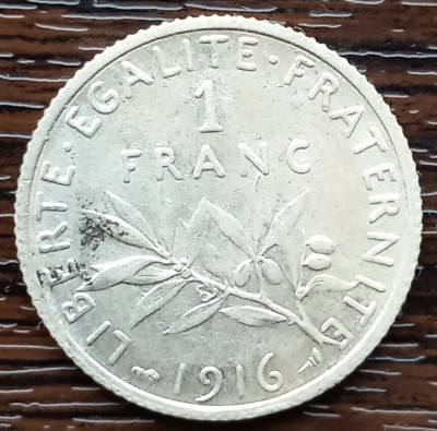 (A1045) MONEDA DIN ARGINT FRANTA - 1 FRANC 1916, SEMANATOAREA foto