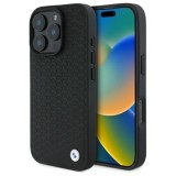 Husa pentru iPhone 16 Pro - BMW Signature Leather Diamond Metal Logo MagSafe (BMHMP16L23RDDK) - Black