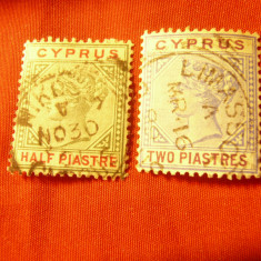 2 Timbre Cipru 1894 Regina Victoria , filigram CA ,val. 1/2 si 2 pia. stampilate