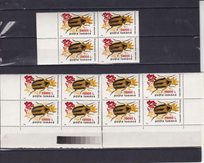 ROMANIA 2000 LP 1516 INSECTE SUPRATIPAR BLOCURI DE 4 TIMBRE MNH foto