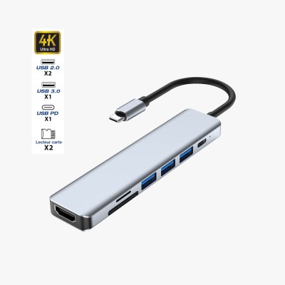 Adaptor USB Type-C 7-in-1 pentru Macbook Pro si Air/ Chromebook, argintiu foto