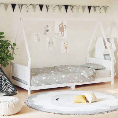 vidaXL Cadru de pat pentru copii, alb, 90x190 cm, lemn masiv de pin foto