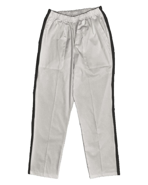 Pantaloni Medicali Pe Stil, Albi cu dunga neagra cu Elastan cu Elastic - S, talia-2-96cm