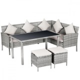 Outsunny Set Mobilier de Terasă 5 Piese, 2 Canapele, Masă de Cafea, 2 Scaune, Ratan Sintetic Gri, Design Modern | Aosom Romania