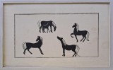 Tablou cu cai, realizați &icirc;n tehnica decupajului, semnat WB (1974), Animale, Acuarela, Altul