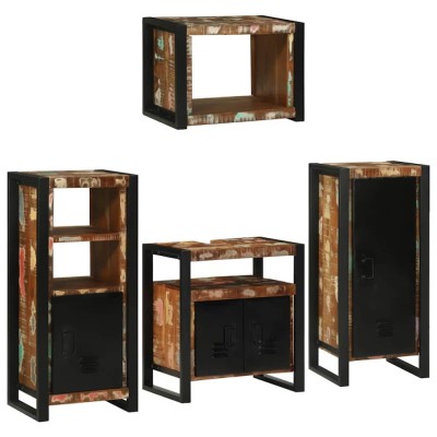 vidaXL Set de mobilier pentru baie cu ușă 4 pcs Lemn recuperat solid 3305681 foto