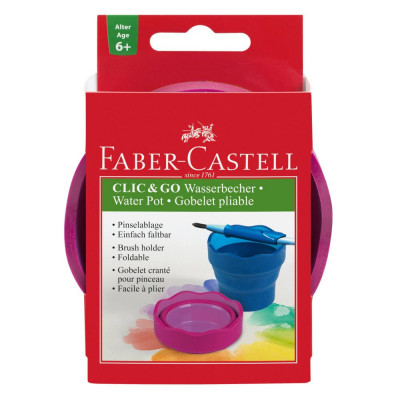 Recipient Apa Faber-Castell Click-Go, 9.7x3.8x13.2 cm, Roz, Faber-Castell Recipiente Apa Click-Go, Faber Castell Recipiente Apa, Recipiente si Cutii A foto