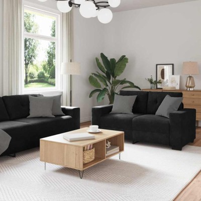 vidaXL Set canapea, 3 piese, perne negre, catifea foto