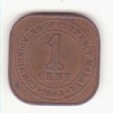 Malaya 1 cent 1943 - George VI