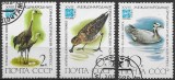 Triptic 3 Timbre URSS Rusia 1982 Congresul Ornitologic Păsări Cocor Fugițel G&acirc;scă Indică Ștampilat Moscova - A007