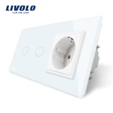 Cumpara ieftin Intrerupator dublu cap scara / cap cruce + priza simpla Livolo rama din sticla SmartElectro IntelligentHouse