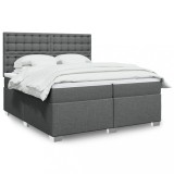 vidaXL Pat box spring cu saltea, gri &icirc;nchis, 200x200 cm, textil