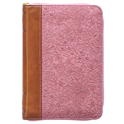 KJV Pocket Bible Two-Tone Pink/Brown with Zipper Faux Leather foto