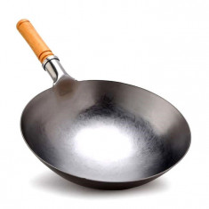 Tigaie Wok din otel carbon cu diametrul de 33 cm pentru aragaz pe gaz