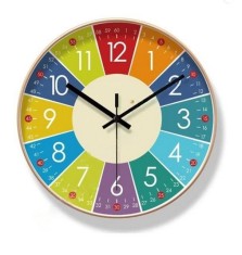 Ceas de perete pentru camera copiilor, colorat si educativ, Culori