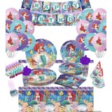 Set 147 piese vesela petrecere Ariel Mica Sirena pentru 10 copii , set decorarea completa a mesei + baloane, Mov