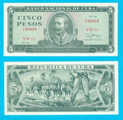 Cuba (p#103) 5 Pesos 1987 UNC &amp;#039;Invazia din 1958&amp;#039; serie: 790938 foto