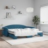 Pat de zi extensibil Gossi, 100x200 cm, catifea albastra - Canapea extensibila, design modern, ideal pentru dormitor/living