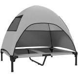 PawHut Pat pentru c&acirc;ini de exterior cu acoperiș, pat ridicat pentru c&acirc;ini mari, 91 x 76 x 90 cm, gri deschis | Aosom Romania