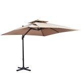 Outsunny Umbrela de Soare pentru Gradina 295x295cm Pivotanta la 360&deg; cu Manivela, Umbrela de Soare cu brat cu Inclinare Reglabila, Kaki si Negru | Aos