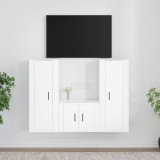 VidaXL Set comodă TV, 3 piese, alb, lemn prelucrat