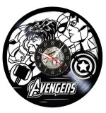 Ceas Perete Vinil Marvel Avengers Hulk Iron Man Captain America Cadran Skeleton Negru 30cm