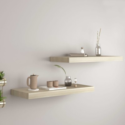 Gossi rafturi de perete suspendate, 2 buc., stejar 60x23,5x3,8 cm mdf foto