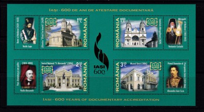 RO 2008 , LP 1813 b ,&amp;quot;Iasi-600 ani atestare doc.&amp;quot; - colita 434. MNH foto