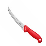 Cumpara ieftin Cutit macelar rosu 30 cm, lama curbata 18 cm cu alveole, 119 g, otel inoxidabil, maner ergonomic, pentru fasonare si portionare carne