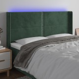 vidaXL Tăblie de pat cu LED, verde &icirc;nchis, 183x16x118/128 cm, catifea