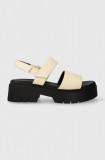 Cumpara ieftin HUGO sandale de piele KrisSandal femei, culoarea bej, cu platforma, 50513525