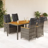 vidaXL Set mobilier de grădină cu perne, 5 piese, gri, poliratan 3276846