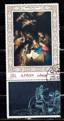A10 ZZC 92 - Colita foarte veche - Ajman - picturi - bloc dantelat foto