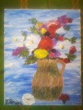 TABLOU PE PANZA CU SASIU NOU 24X30 CM VAS CU FLORI PRET DOAR 20 LEI