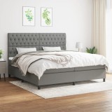 vidaXL Pat box spring cu saltea, gri &icirc;nchis, 200x200 cm, textil